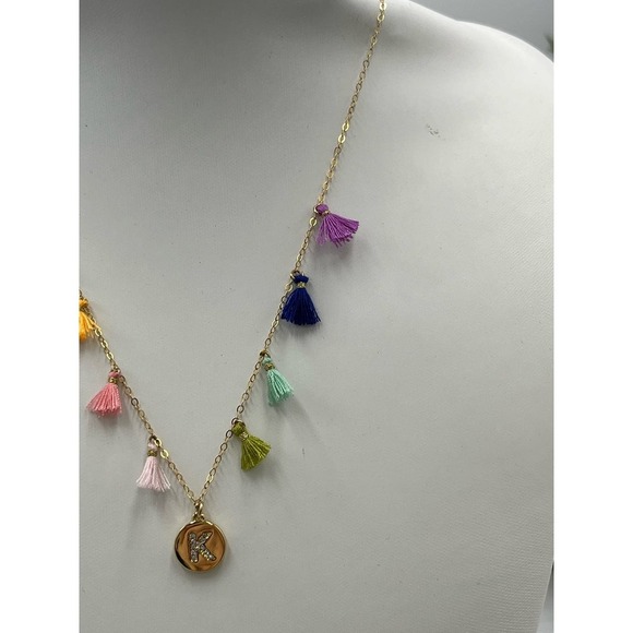 Molly Phillips Multicolor Fringe‎ Tassel Initial K Gold Tone Necklace - Picture 14 of 15